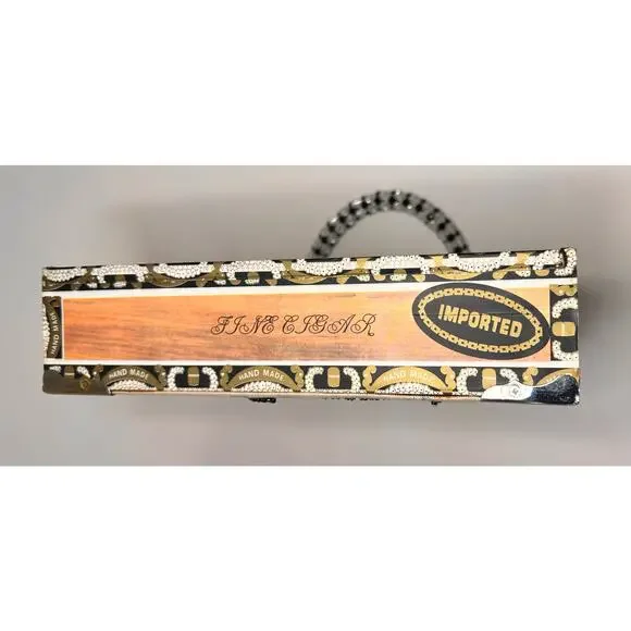 Vintage Imported Braciano Fine Cigars Beaded Box Case Purse Bag Night Skyline - Picture 5 of 16